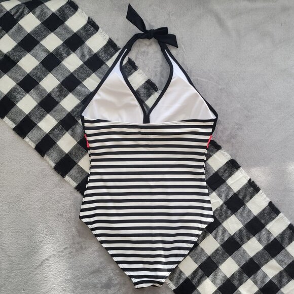 8 | George | Retro Colorblock One-Piece Halter Swimsuit - Picture 3 of 4
